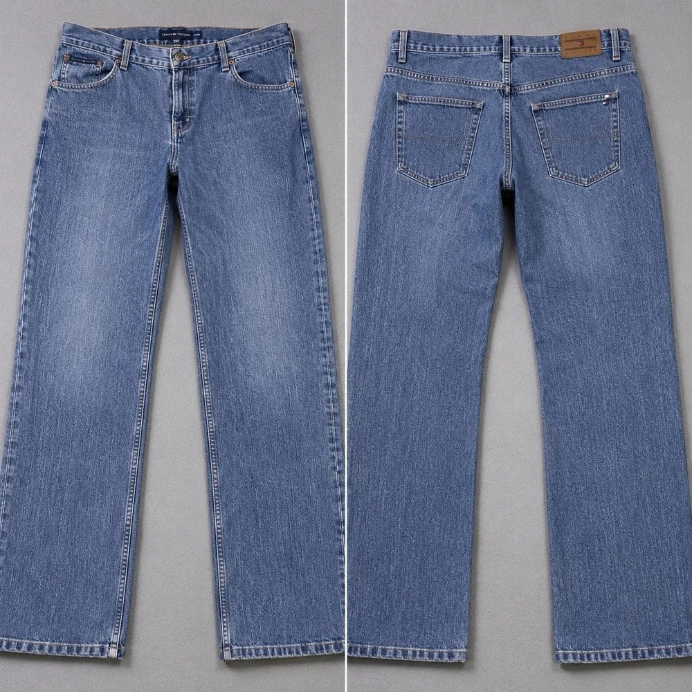 Tommy Hilfiger Mens 42x30 Straight Leg Jeans Medium Wash Blue Denim Cotton VTG